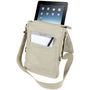 Khaki - Tactical Tablet Tech Shoulder Bag - Vintage Cotton Canvas