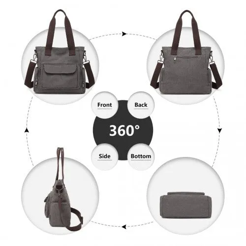 Kono Large Capacity Multi Compartment Canvas Crossbody Tote Bag - Grey