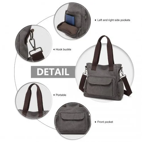 Kono Large Capacity Multi Compartment Canvas Crossbody Tote Bag - Grey
