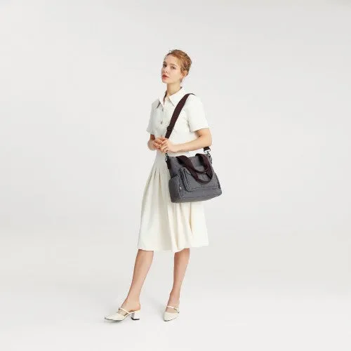 Kono Large Capacity Multi Compartment Canvas Crossbody Tote Bag - Grey