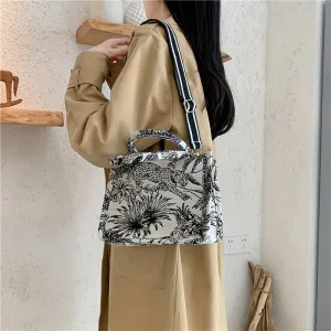 Landscape Pattern Satchel Crossbody Bag, Canvas Lightweight Tote Bag, Casual Fashion Versatile Shoulder Bag