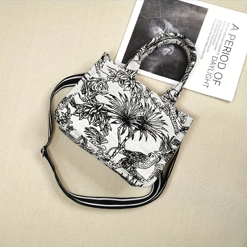 Landscape Pattern Satchel Crossbody Bag, Canvas Lightweight Tote Bag, Casual Fashion Versatile Shoulder Bag
