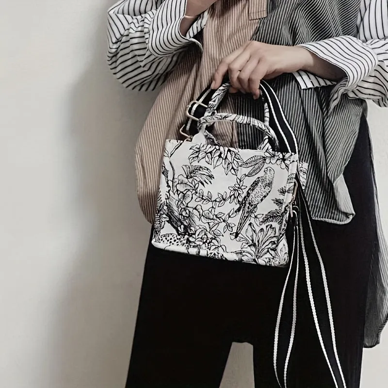 Landscape Pattern Satchel Crossbody Bag, Canvas Lightweight Tote Bag, Casual Fashion Versatile Shoulder Bag