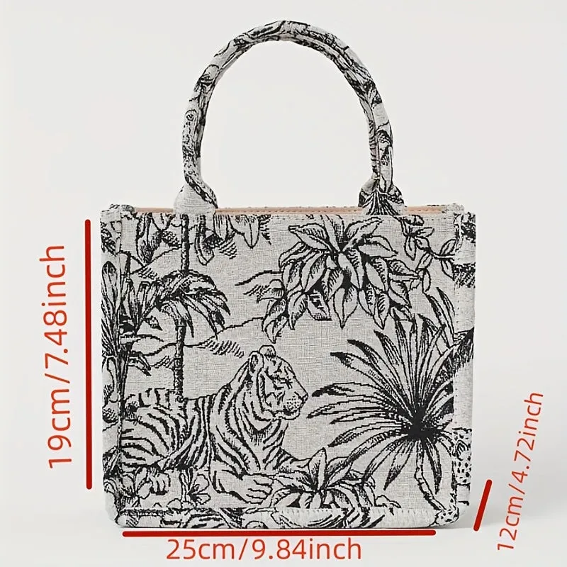 Landscape Pattern Satchel Crossbody Bag, Canvas Lightweight Tote Bag, Casual Fashion Versatile Shoulder Bag