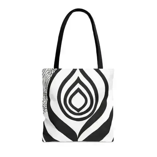 Large Tote Bag Floral Black Line Art Print 60110