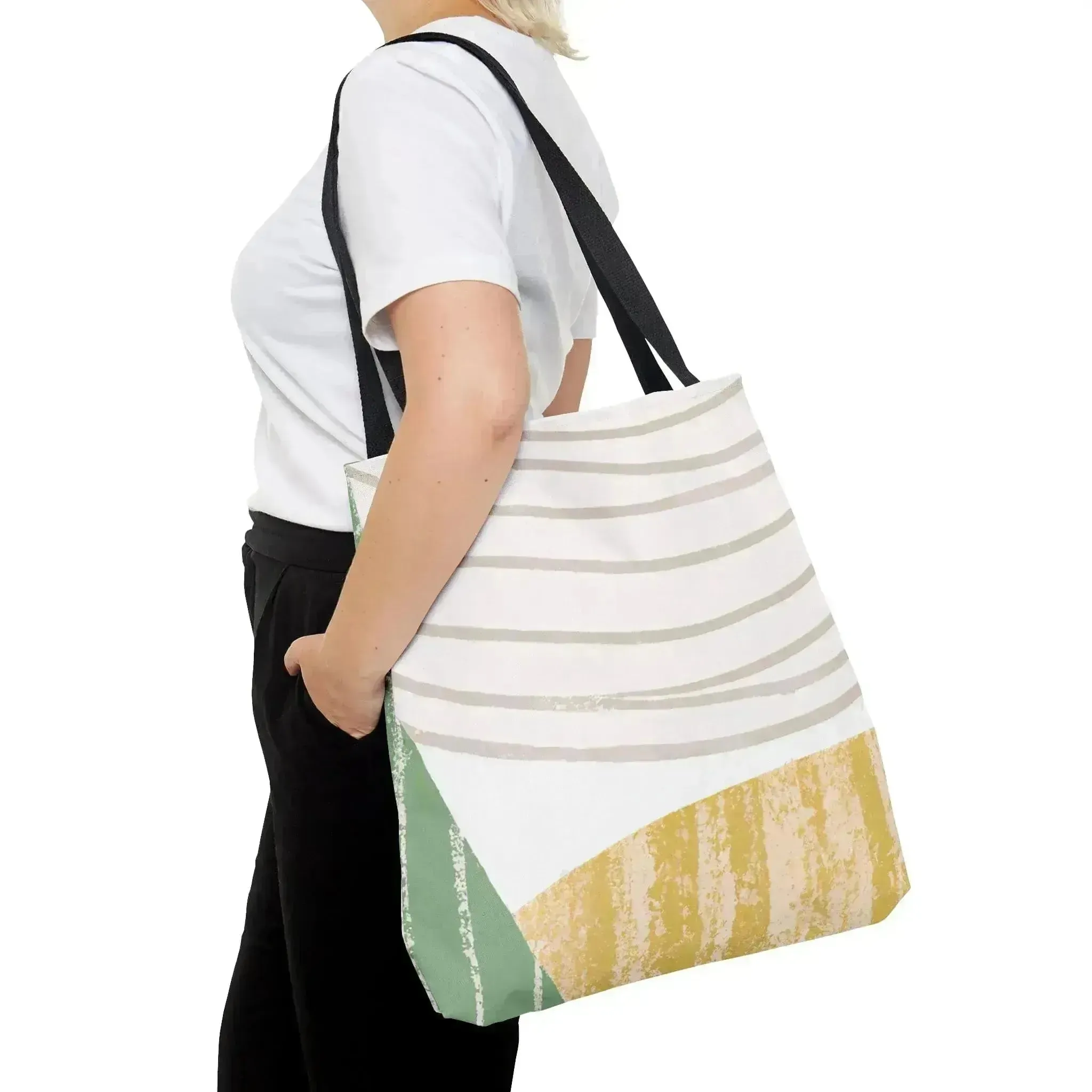 Large Tote Bag Green Textured Boho Pattern