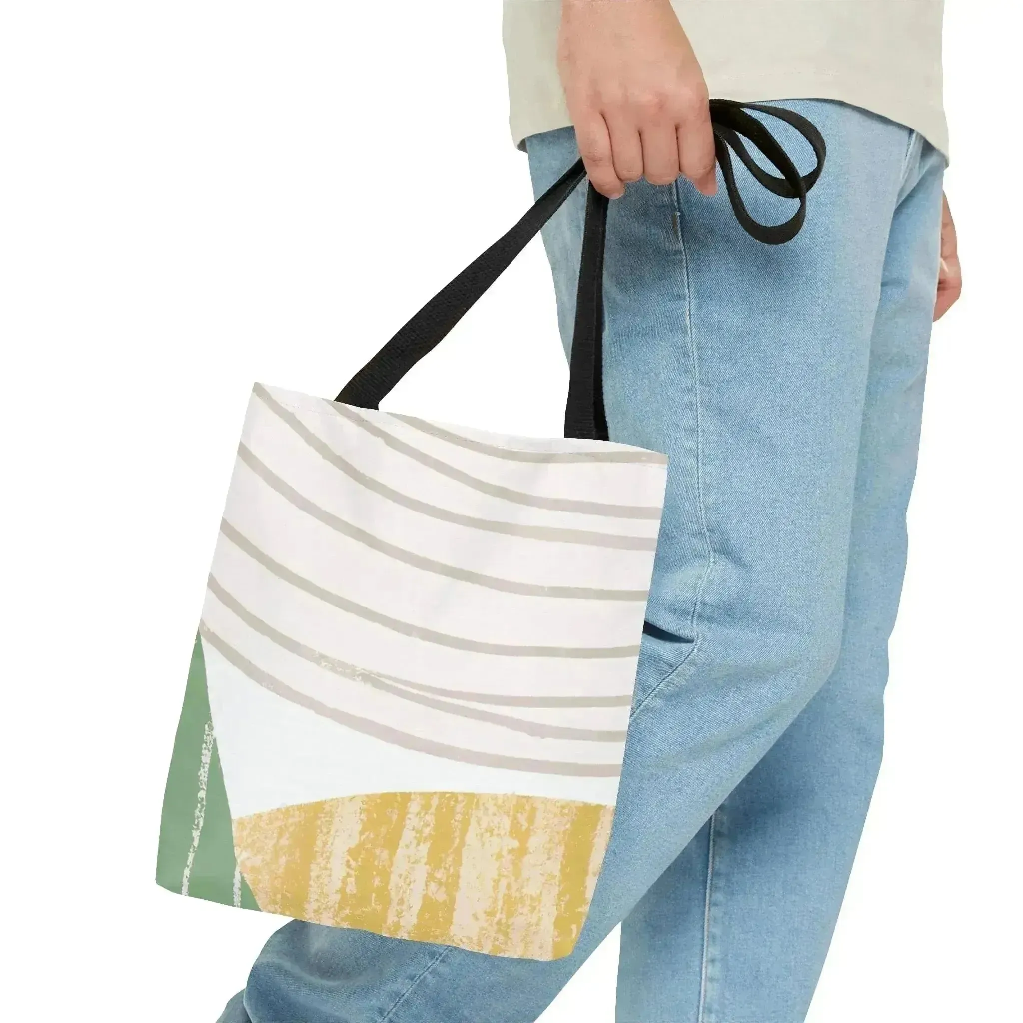 Large Tote Bag Green Textured Boho Pattern