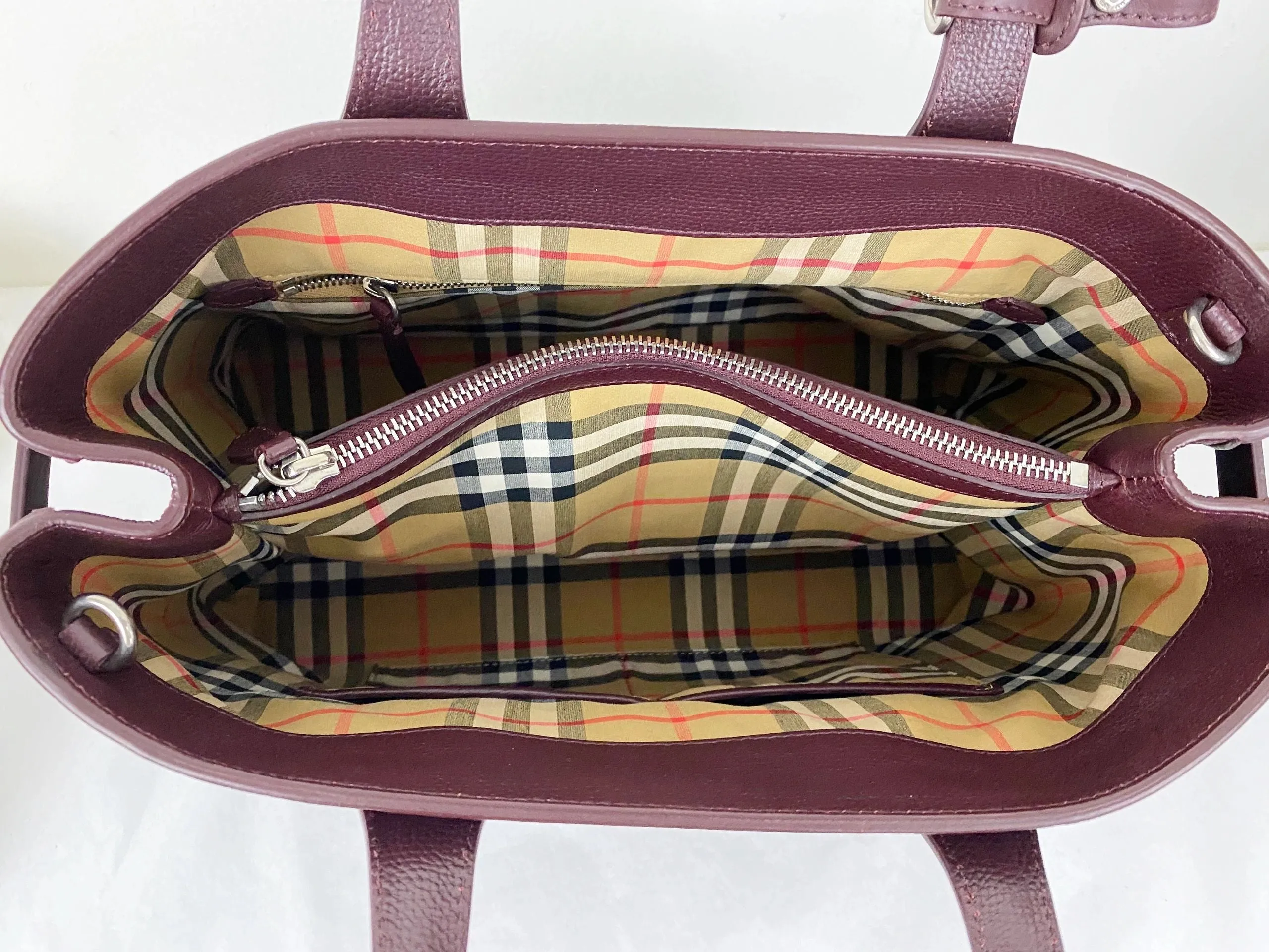Leather Banner Tote W/ Check Strap