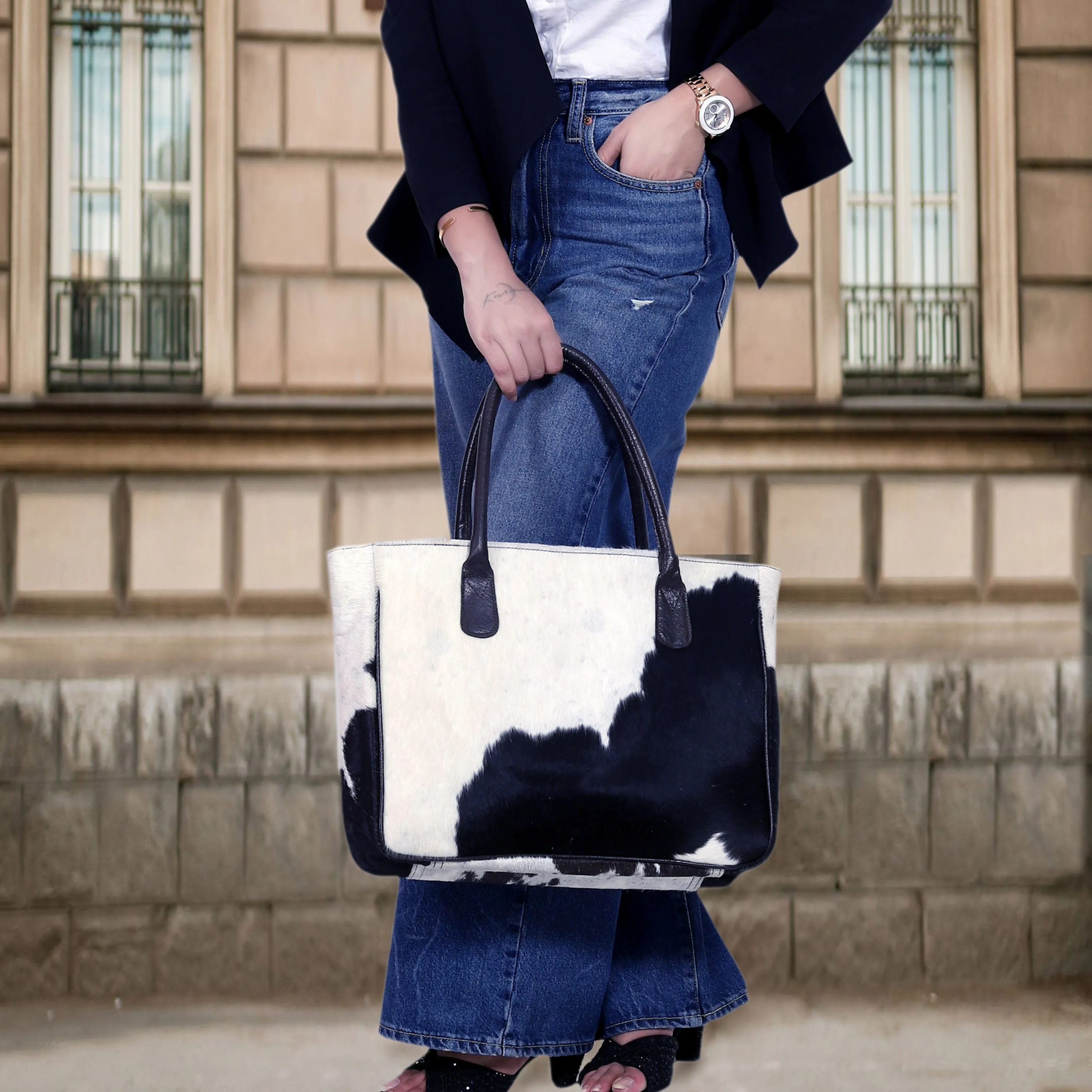 Leather Hairon tote handbag
