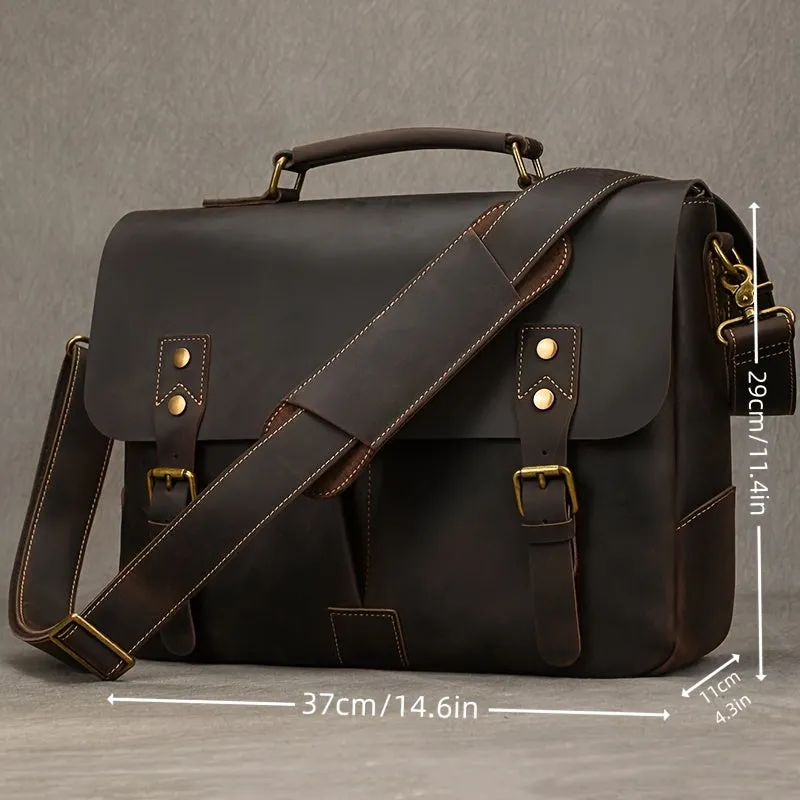 Leather Laptop Briefcase Cowhide Satchel Bag Father's Gift