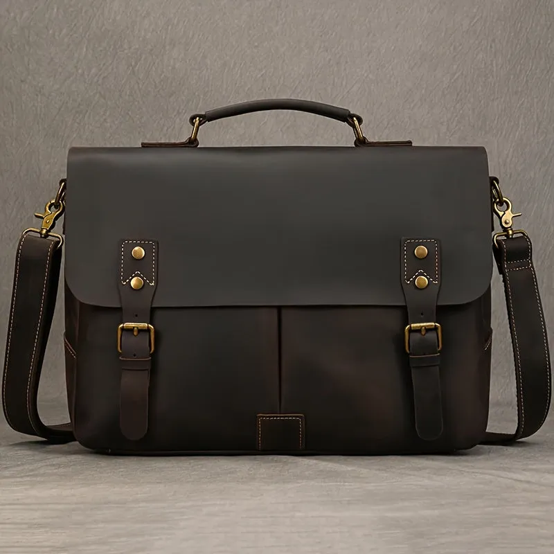 Leather Laptop Briefcase Cowhide Satchel Bag Father's Gift
