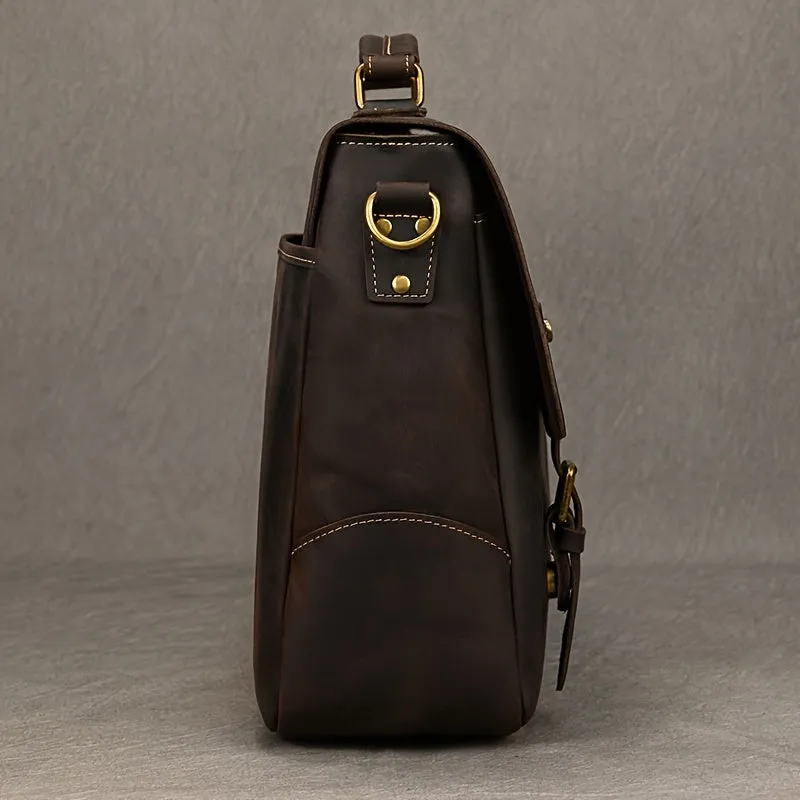 Leather Laptop Briefcase Cowhide Satchel Bag Father's Gift