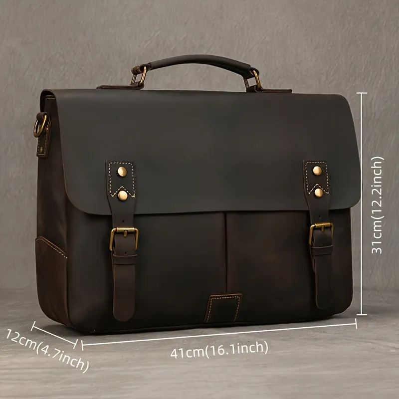 Leather Laptop Briefcase Cowhide Satchel Bag Father's Gift