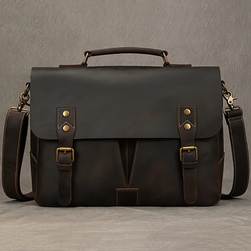 Leather Laptop Briefcase Cowhide Satchel Bag Father's Gift