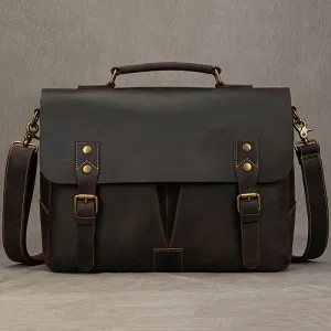 Leather Laptop Briefcase Cowhide Satchel Bag Father's Gift