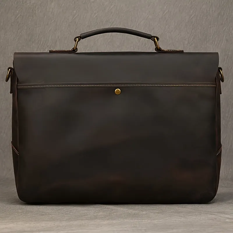 Leather Laptop Briefcase Cowhide Satchel Bag Father's Gift