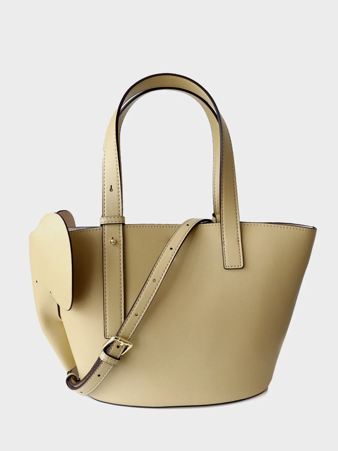 Leather Top Handle Elephant Embellishment Bucket Tote Bag Open-top Basket Shoulder Bag