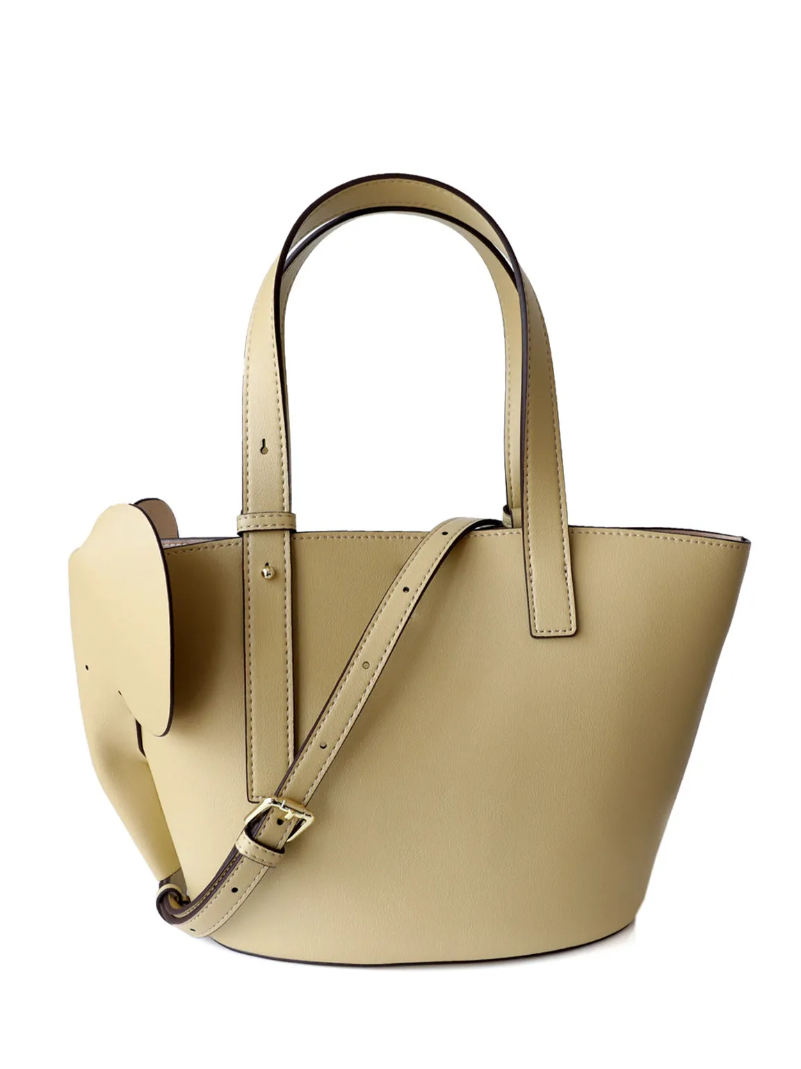Leather Top Handle Elephant Embellishment Bucket Tote Bag Open-top Basket Shoulder Bag