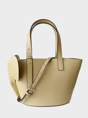 Leather Top Handle Elephant Embellishment Bucket Tote Bag Open-top Basket Shoulder Bag