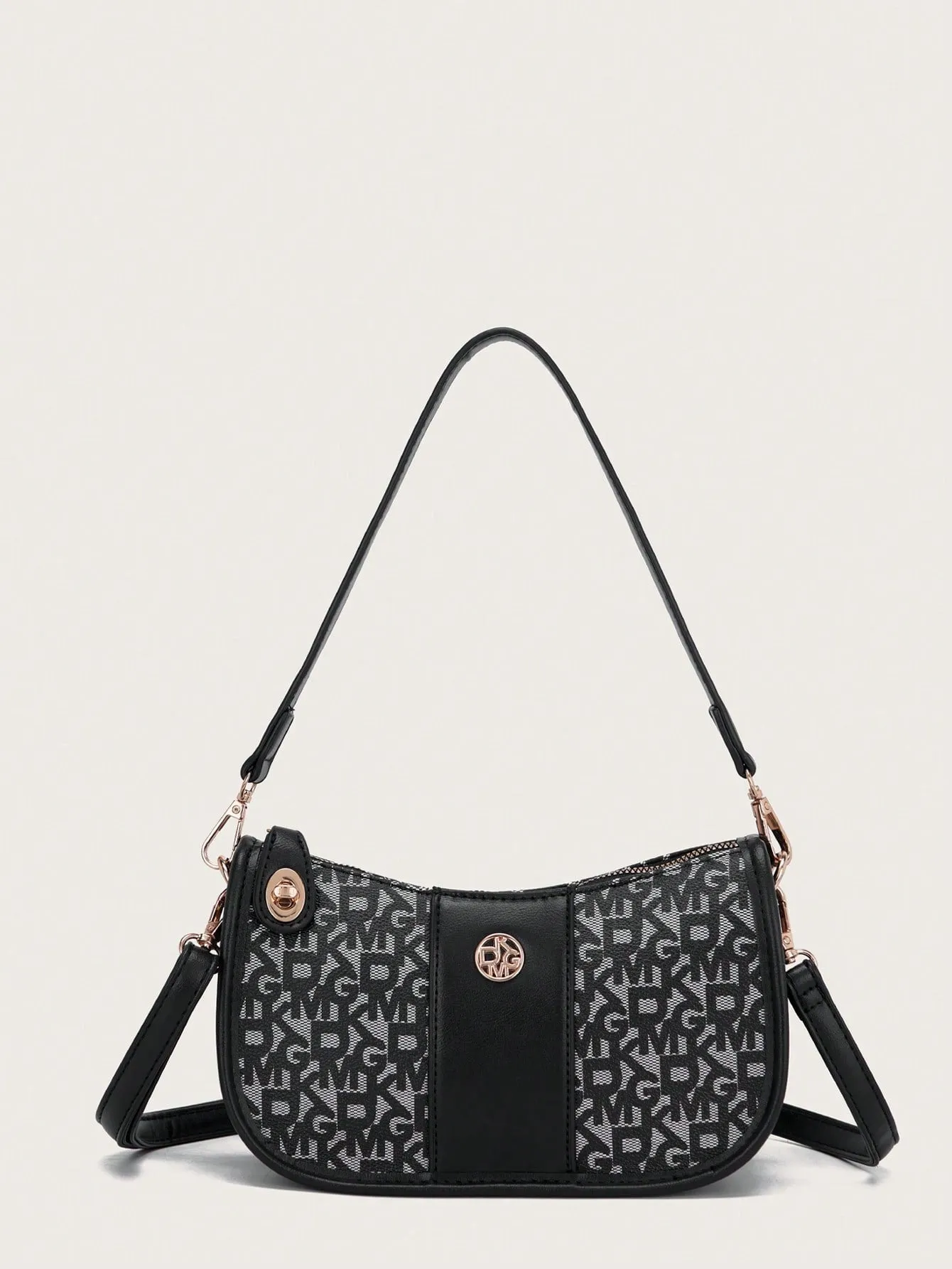 Letter Printed Zipper Closure Shoulder Bag