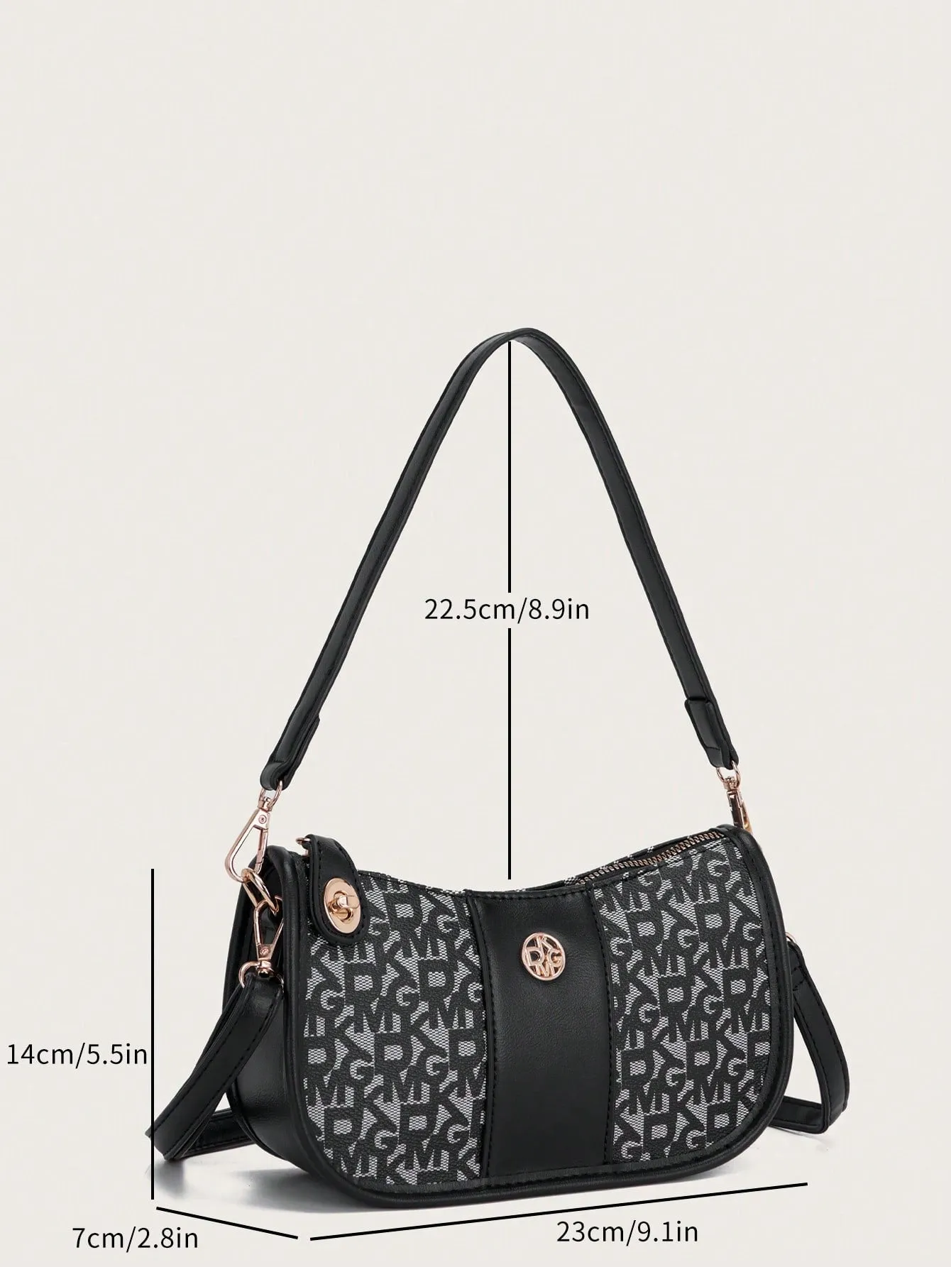 Letter Printed Zipper Closure Shoulder Bag