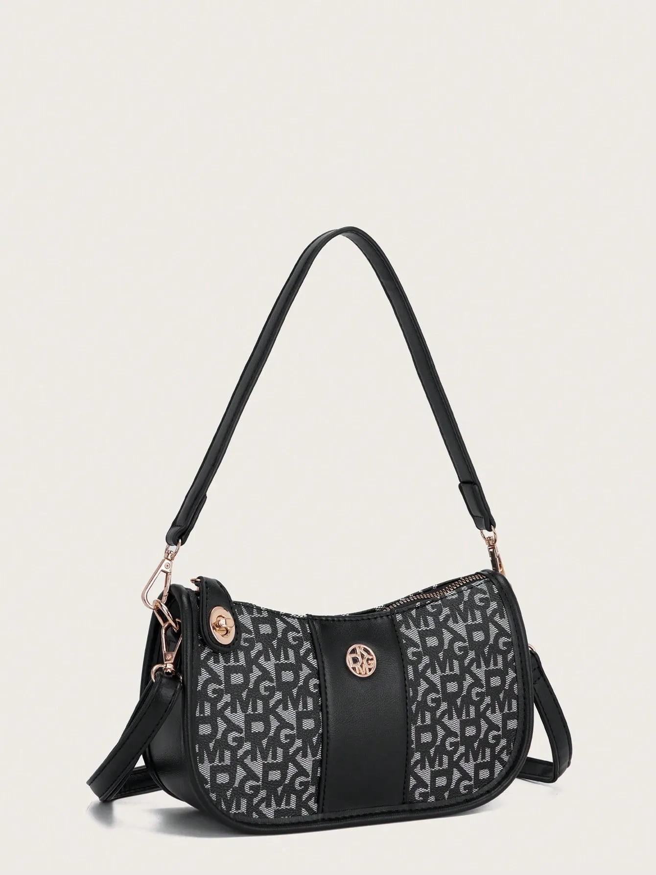 Letter Printed Zipper Closure Shoulder Bag