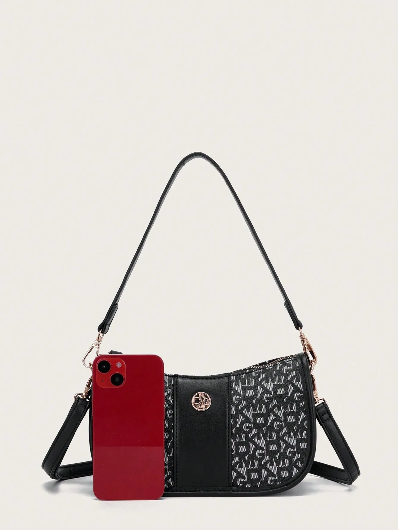 Letter Printed Zipper Closure Shoulder Bag