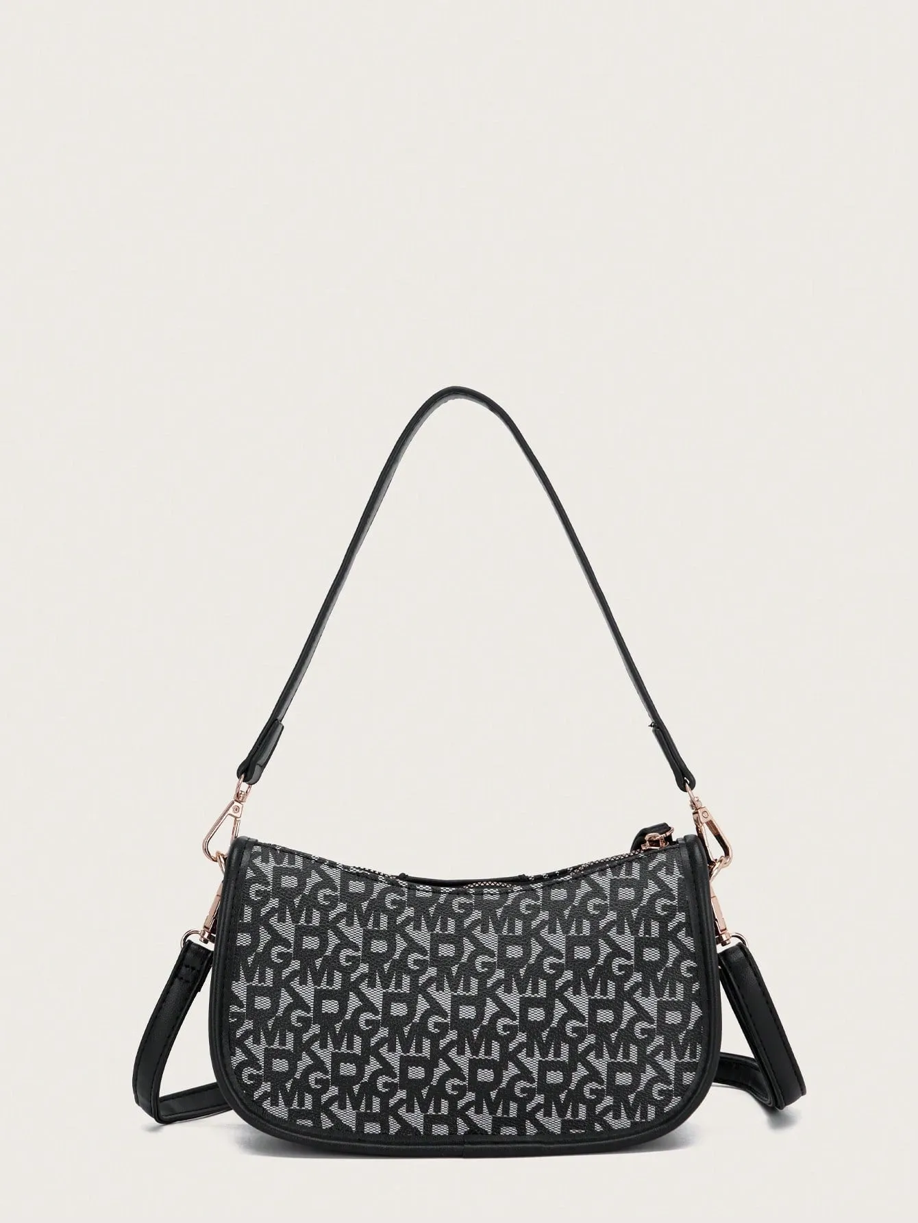 Letter Printed Zipper Closure Shoulder Bag