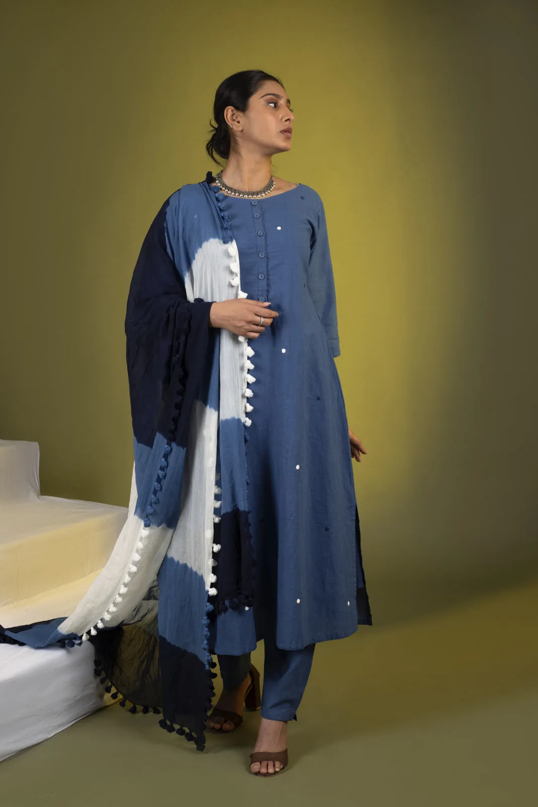 Light Indigo Co-ord Set with Dupatta