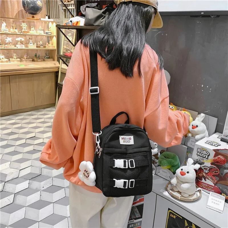 Literary Ribbon Lock Canvas Colorblock Satchel