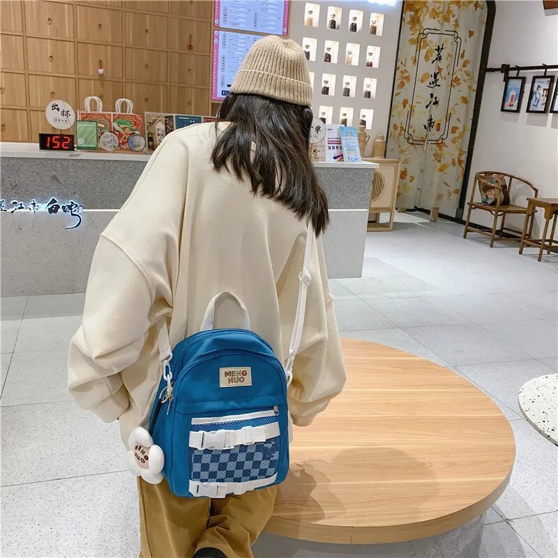 Literary Ribbon Lock Canvas Colorblock Satchel