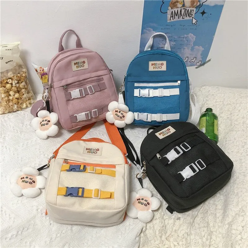 Literary Ribbon Lock Canvas Colorblock Satchel