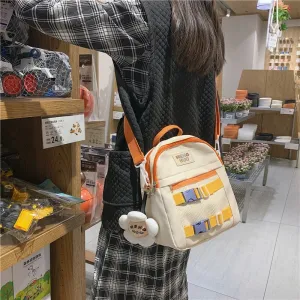 Literary Ribbon Lock Canvas Colorblock Satchel