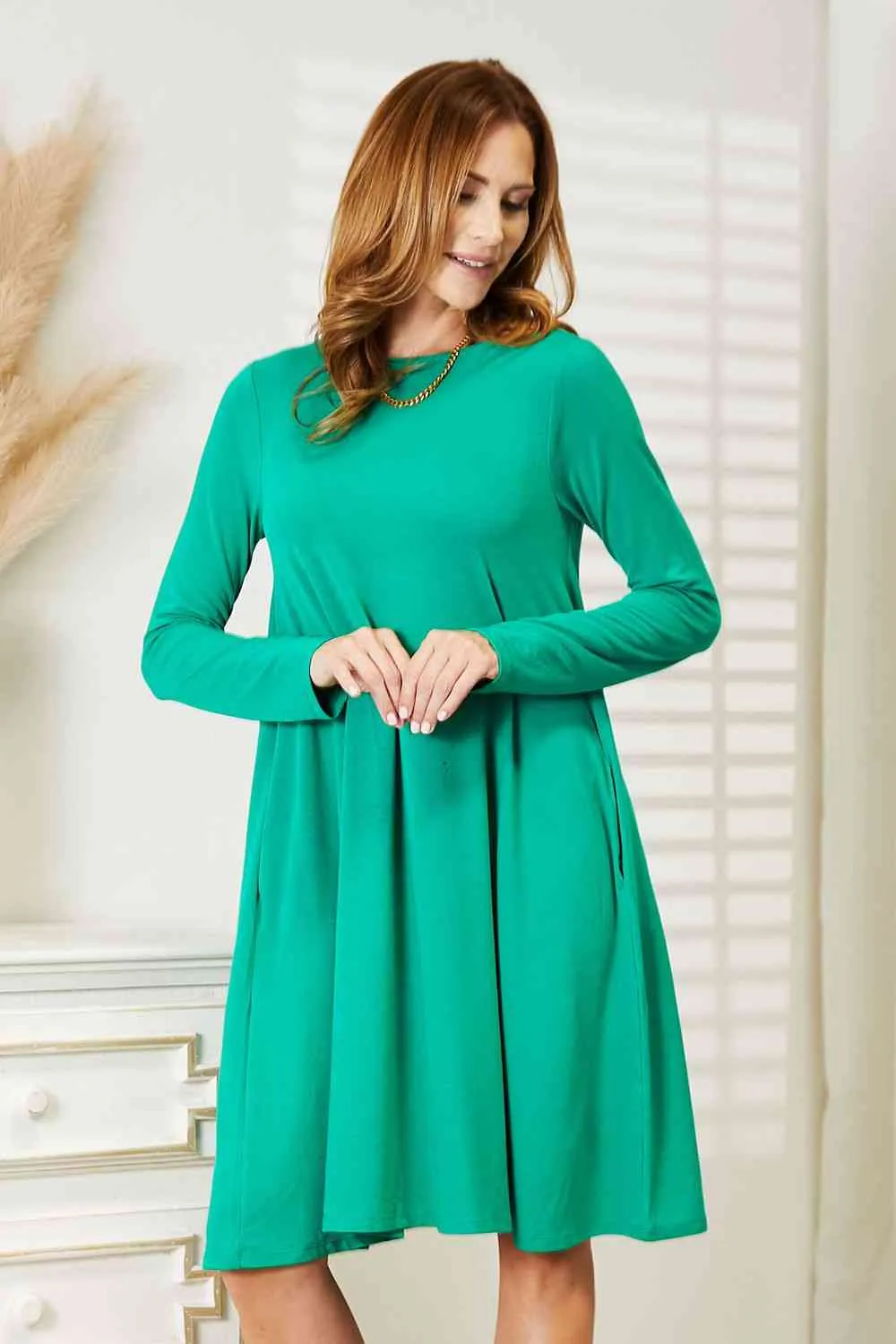 Livvy Full Size Long Sleeve Flare Dress with Pockets