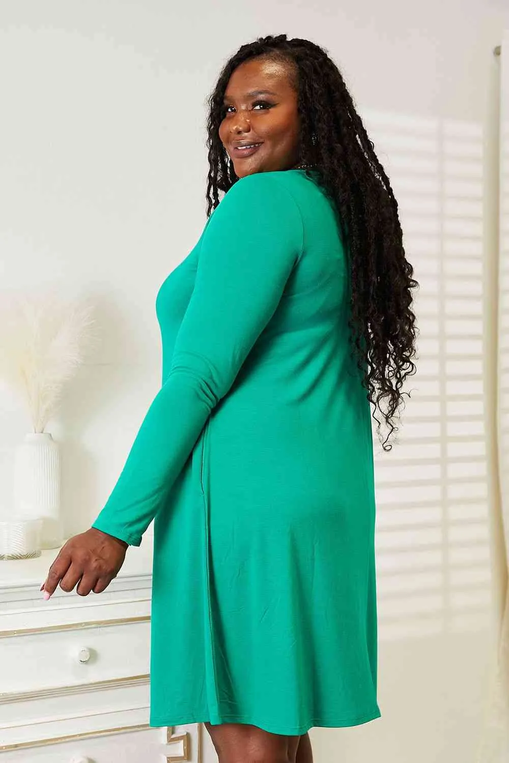 Livvy Full Size Long Sleeve Flare Dress with Pockets
