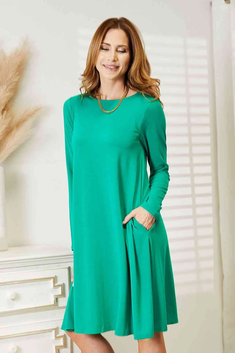 Livvy Full Size Long Sleeve Flare Dress with Pockets
