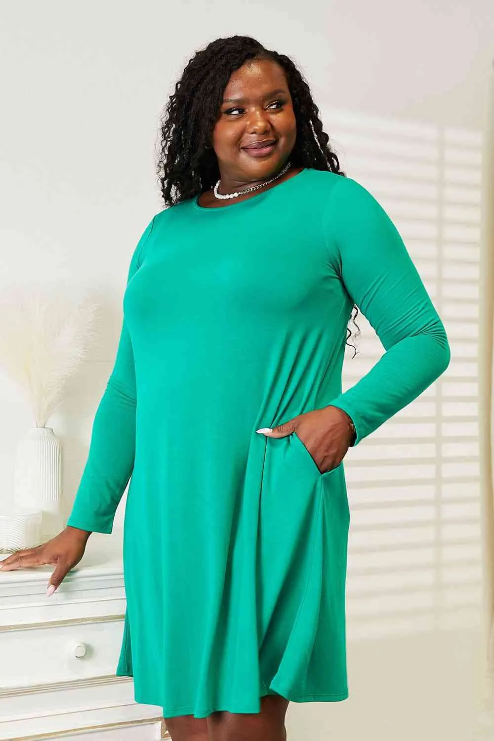 Livvy Full Size Long Sleeve Flare Dress with Pockets