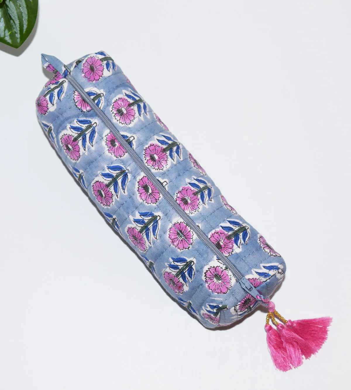 Long Waterproof Cosmetic Pouch | Gray Floral