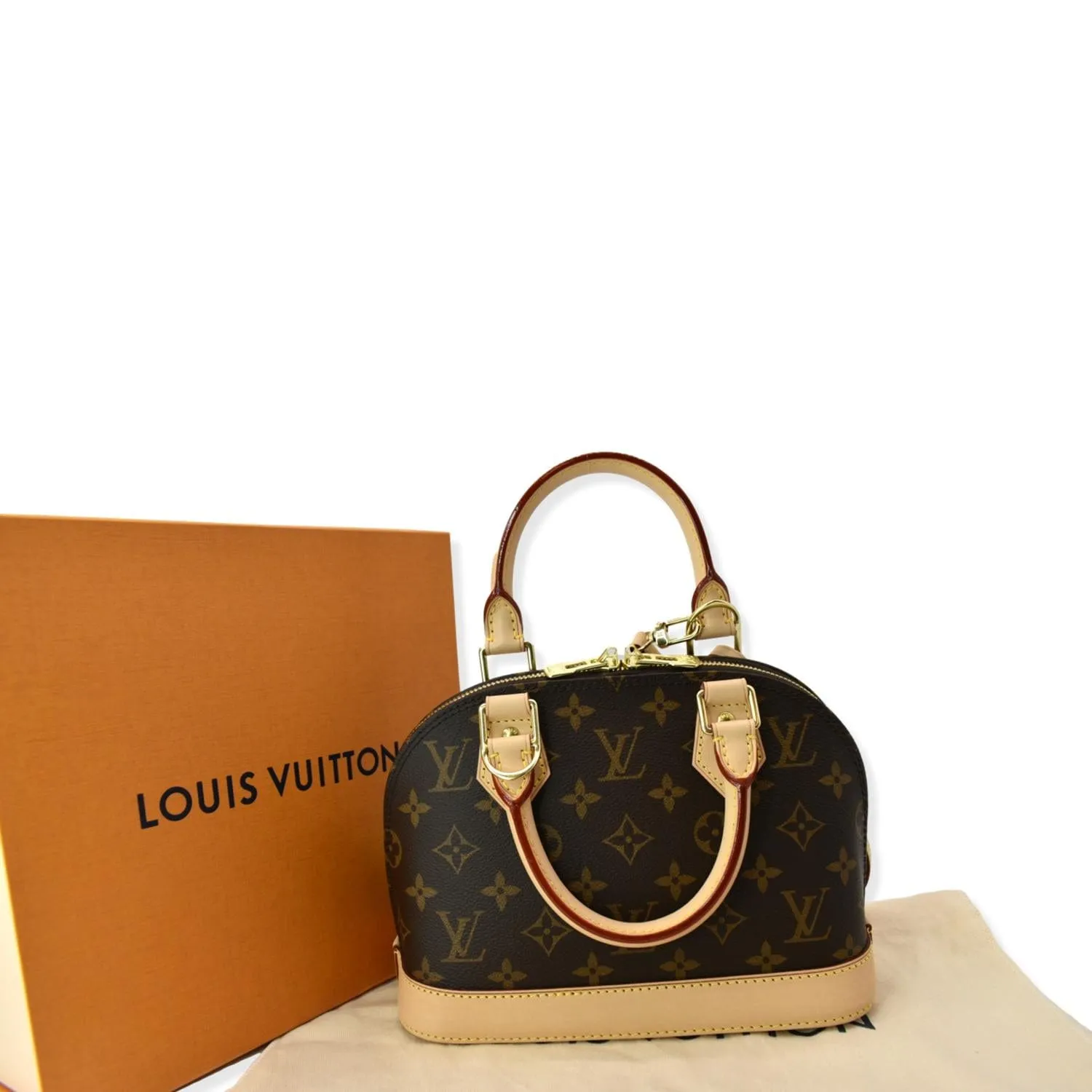 LOUIS VUITTON Alma BB Monogram Canvas Satchel Crossbody Bag Brown