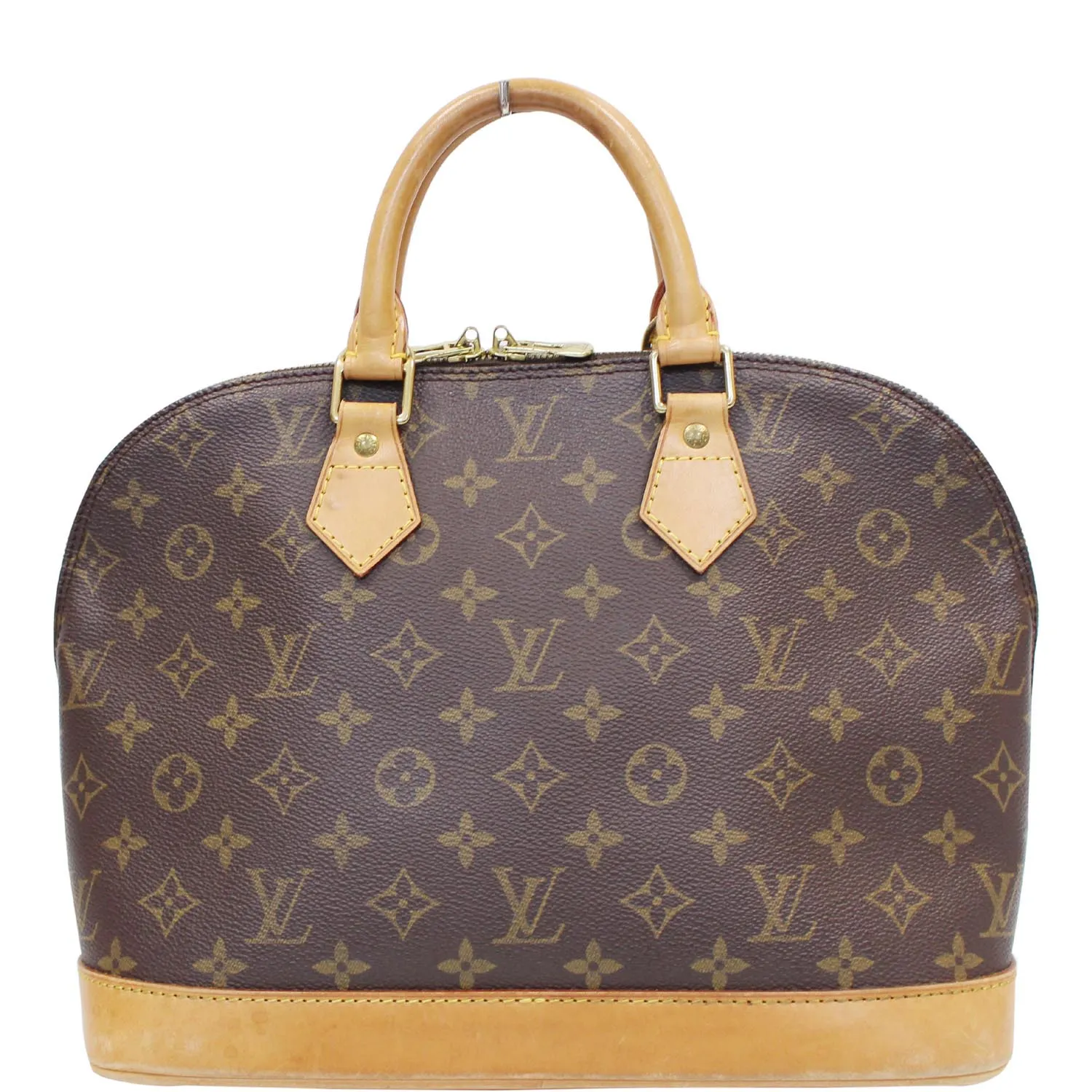 LOUIS VUITTON Alma Monogram Canvas Satchel Bag Brown