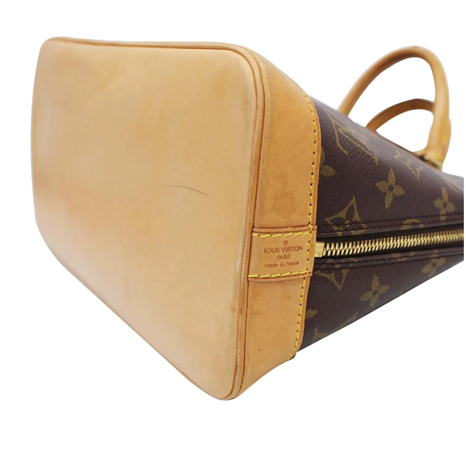 LOUIS VUITTON Alma Monogram Canvas Satchel Bag Brown