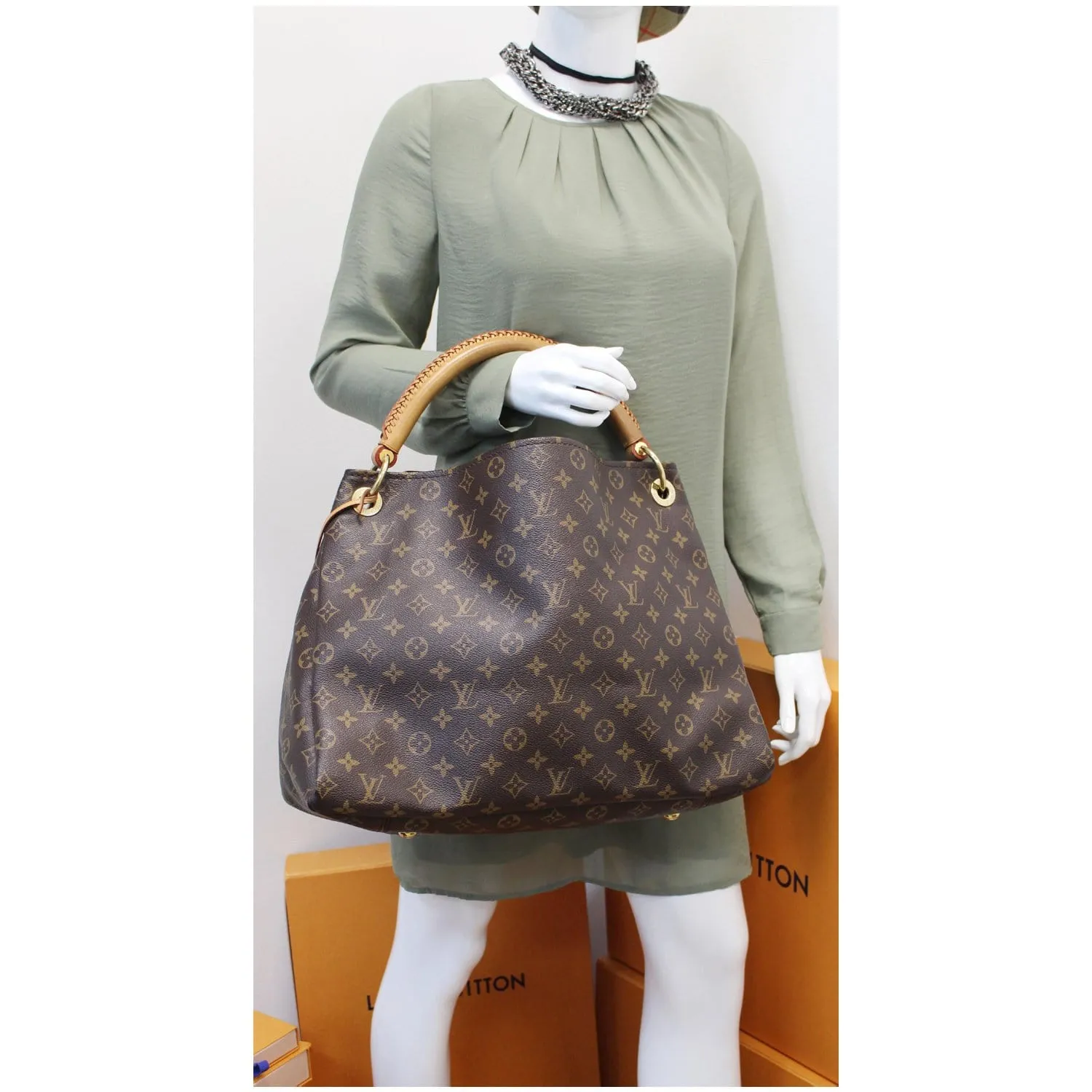 LOUIS VUITTON Artsy MM Monogram Canvas Shoulder Bag Brown