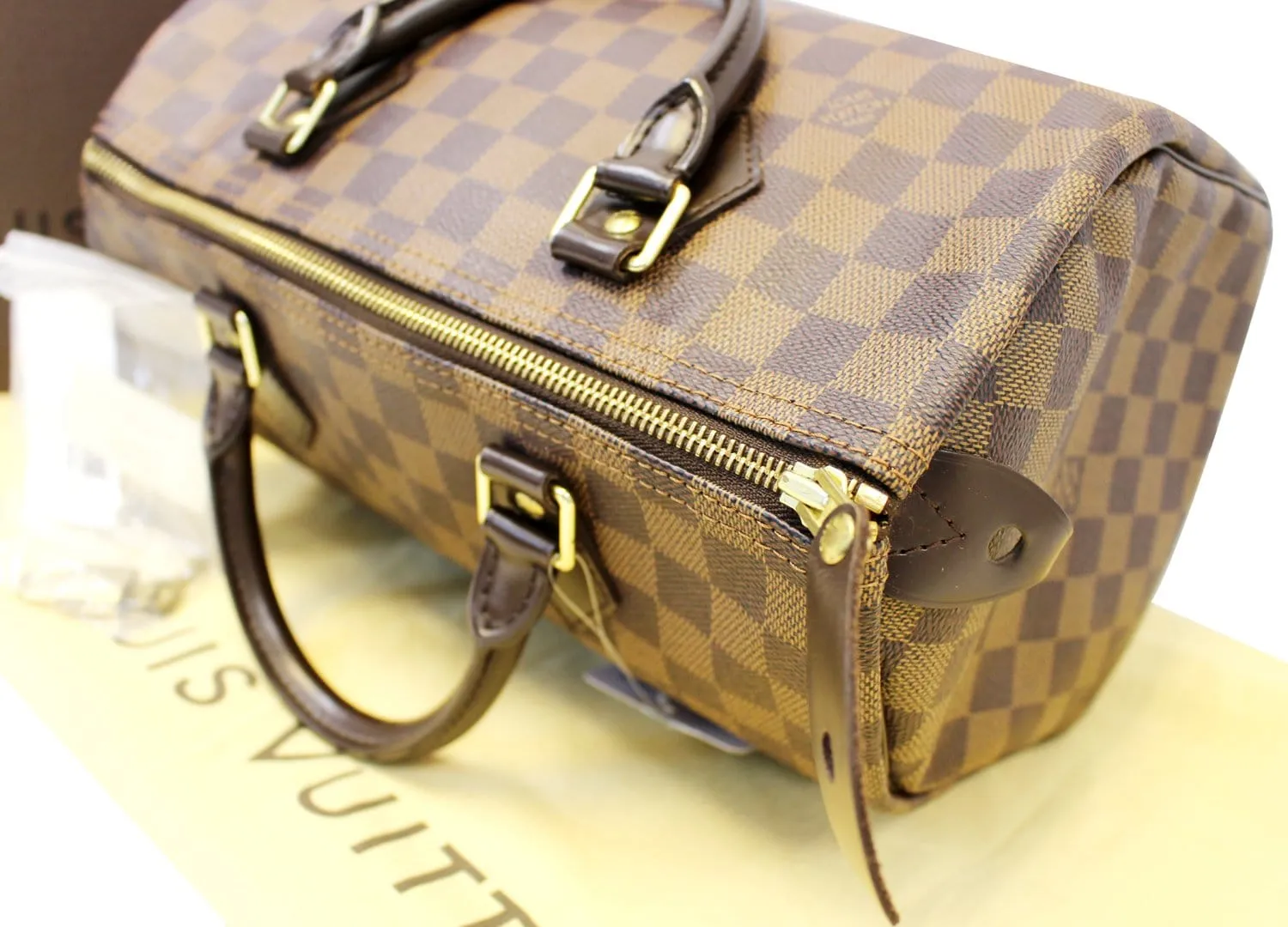 LOUIS VUITTON Damier Ebene Speedy 30 Brown Satchel Bag