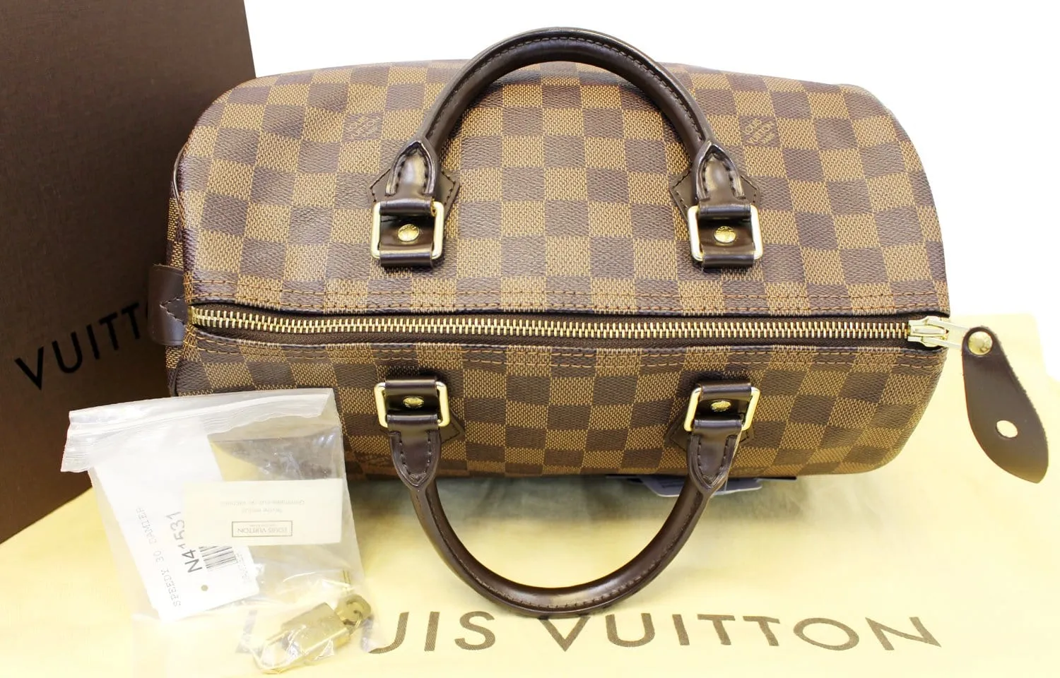 LOUIS VUITTON Damier Ebene Speedy 30 Brown Satchel Bag