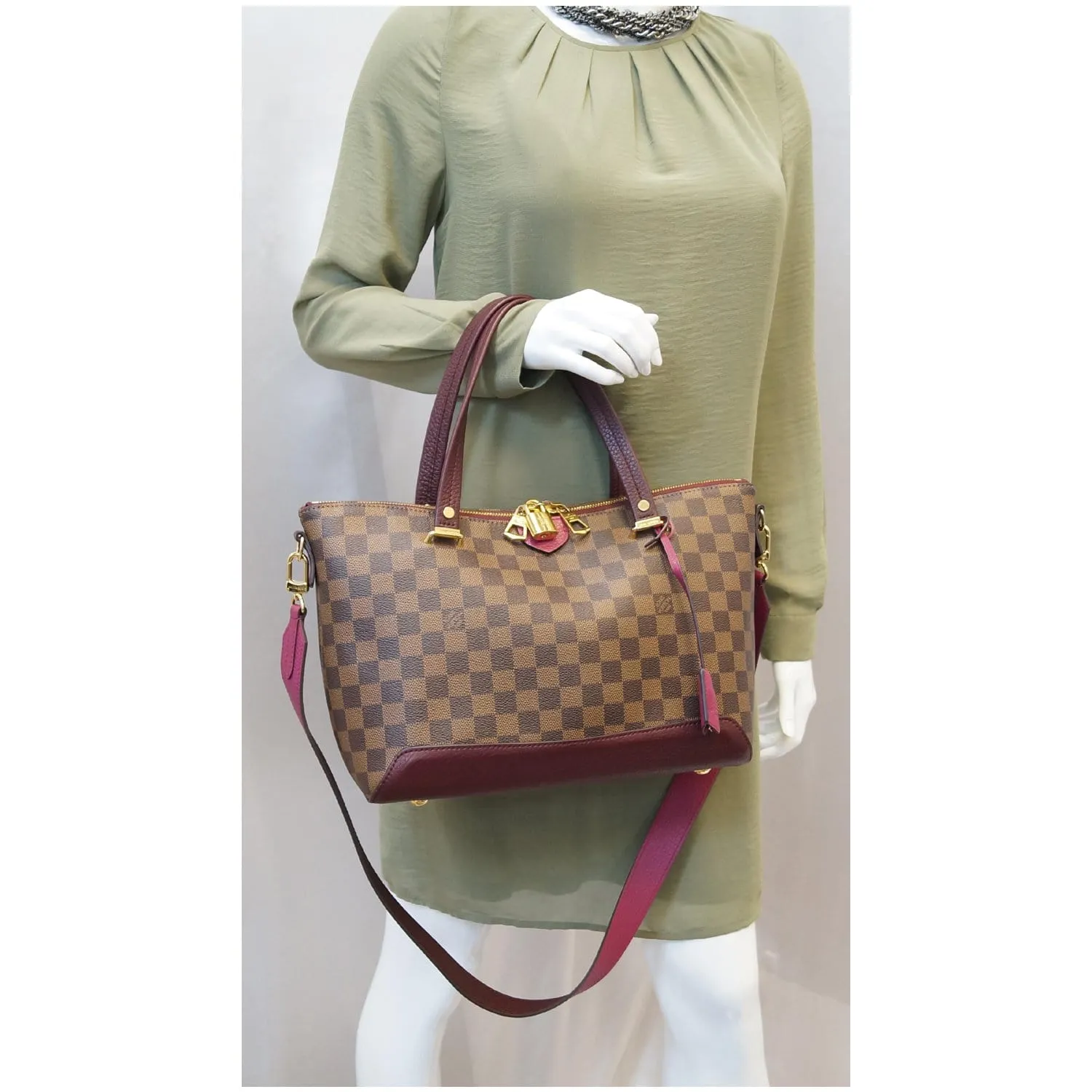 LOUIS VUITTON Hyde Park Damier Ebene Shoulder Bag Fuchsia
