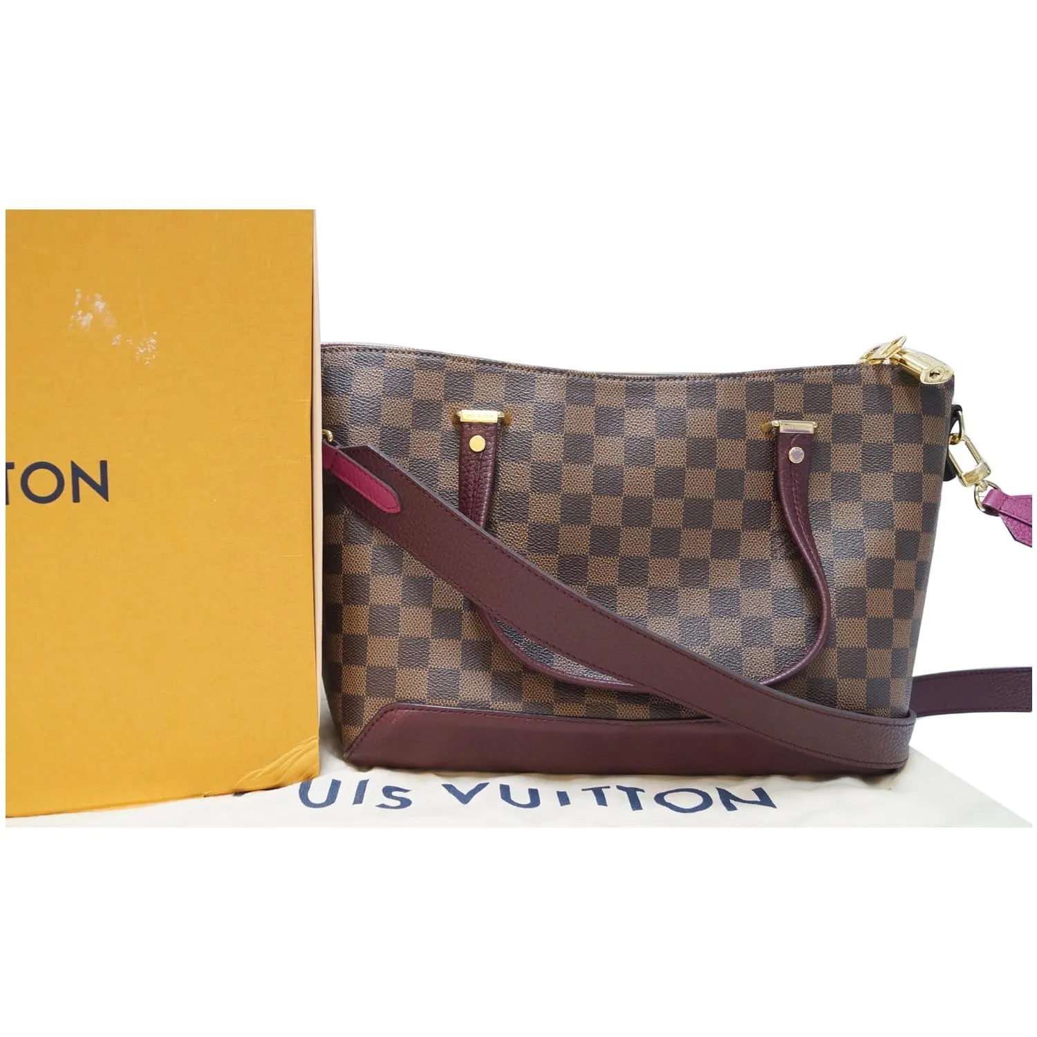 LOUIS VUITTON Hyde Park Damier Ebene Shoulder Bag Fuchsia