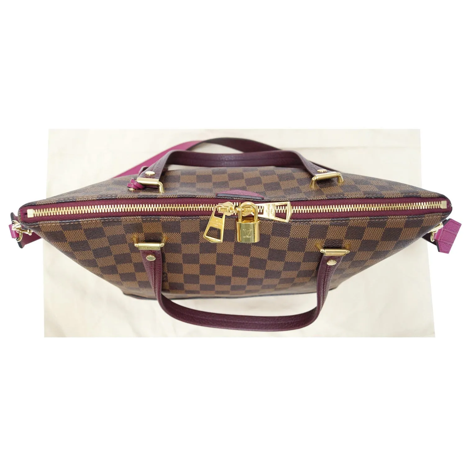 LOUIS VUITTON Hyde Park Damier Ebene Shoulder Bag Fuchsia