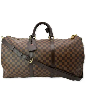 LOUIS VUITTON Keepall Bandouliere 55 Damier Ebene Travel Bag Brown