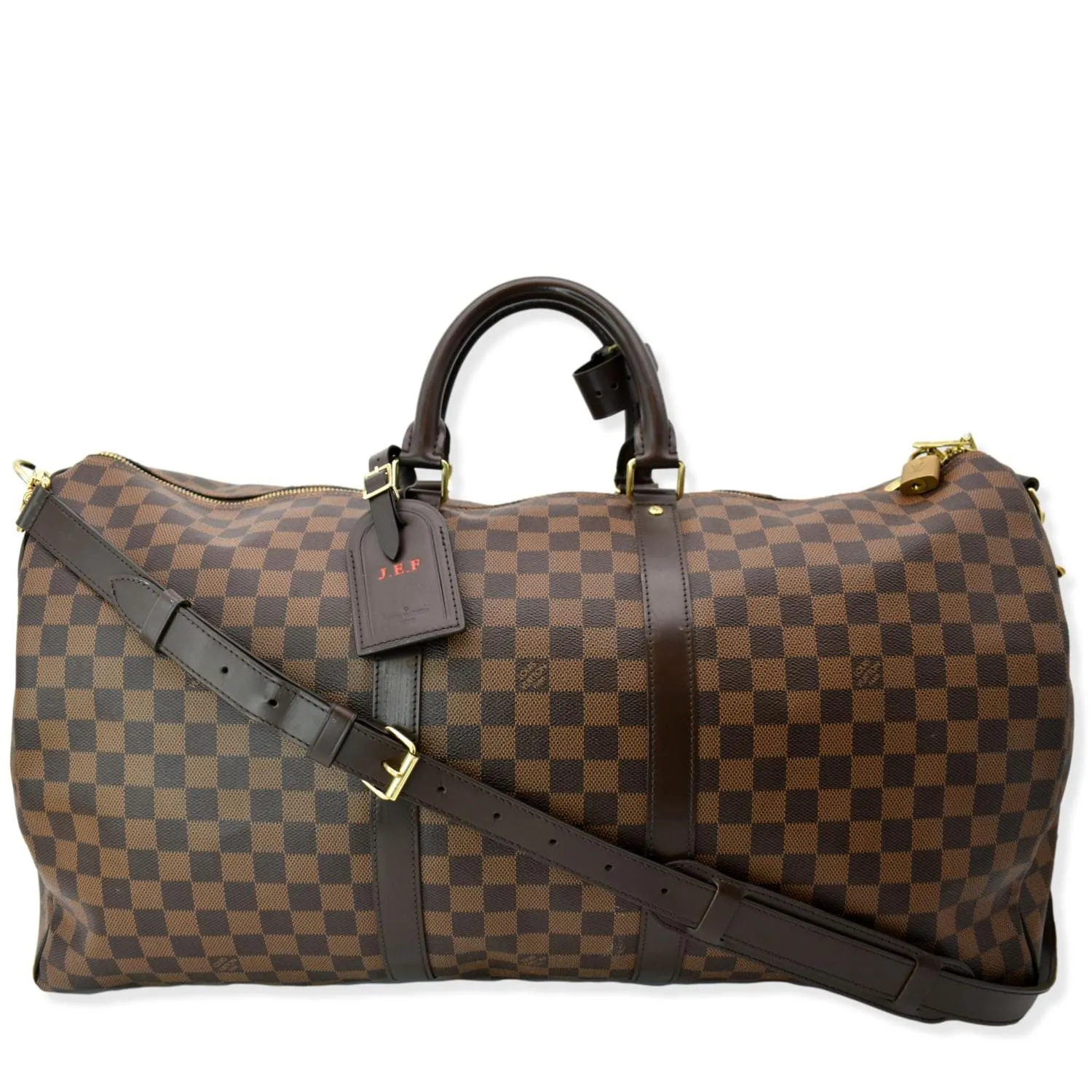 LOUIS VUITTON Keepall Bandouliere 55 Damier Ebene Travel Bag Brown