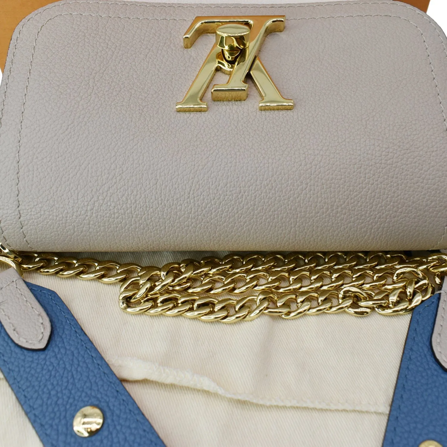 LOUIS VUITTON Lockme Tender Grained Calfskin Leather Shoulder Bag Greige